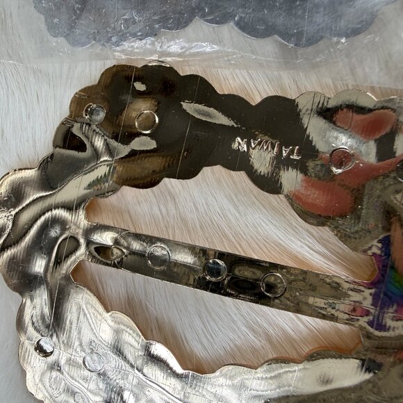 Set of Two - Silver & Gold - Vintage Large Plastic Belt Buckles - Taiwan 80s 90s - Picture 6 of 6